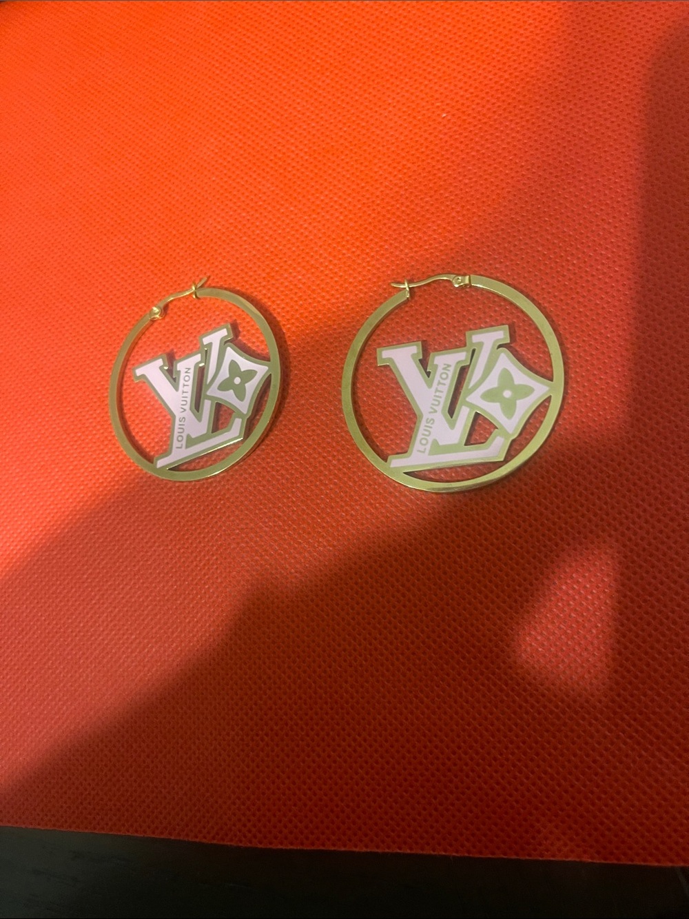 Stainless steel Gold and pink plated Hoop LV Monogram Earrings - Gold